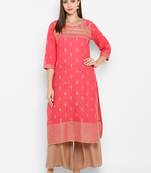 Womens Red Cotton Block Printed Kurta