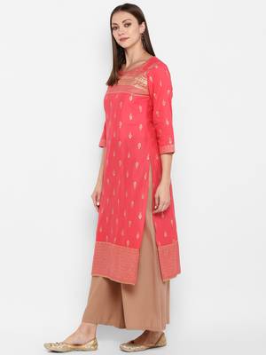 Womens Red Cotton Block Printed Kurta 3