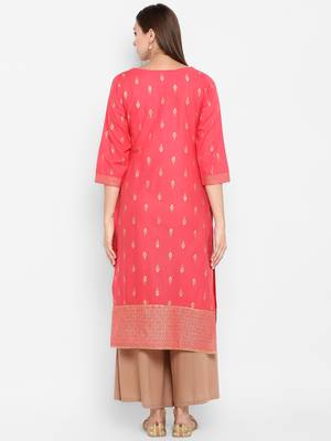 Womens Red Cotton Block Printed Kurta 4