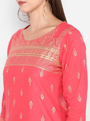 Womens Red Cotton Block Printed Kurta 5