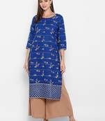 Womens Blue Cotton Block Printed Kurta