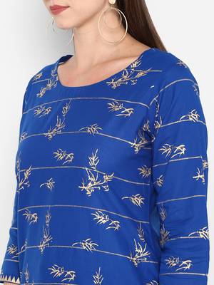 Womens Blue Cotton Block Printed Kurta 5