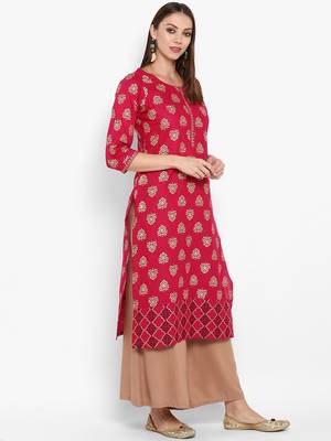 Womens Pink Cotton Block Printed Kurta 2