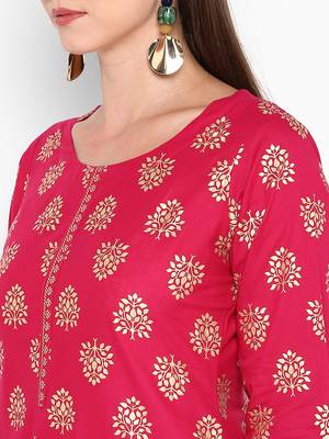 Womens Pink Cotton Block Printed Kurta 5