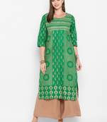 Womens Green Cotton Block Printed Kurta
