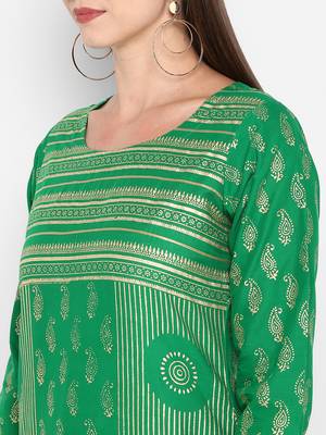 Womens Green Cotton Block Printed Kurta 5