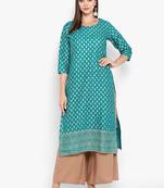 Womens Green Cotton Block Printed Kurta