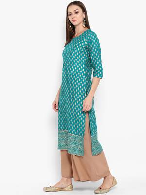 Womens Green Cotton Block Printed Kurta 3