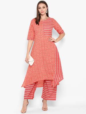 womens Red Cotton Printed Kurta 1