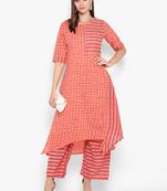 womens Red Cotton Printed Kurta