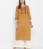 womens Yellow Cotton Printed Kurta