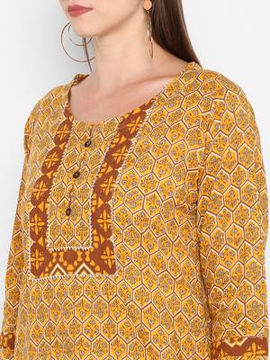 womens Yellow Cotton Printed Kurta 5