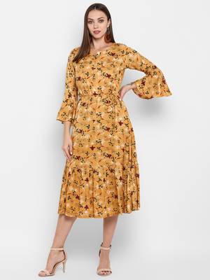 womens Yellow Rayon Printed Anarkali 1