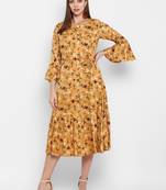 womens Yellow Rayon Printed Anarkali