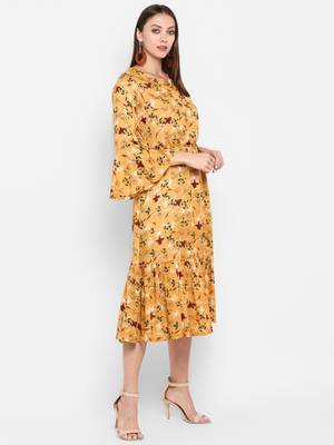 womens Yellow Rayon Printed Anarkali 2