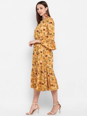 womens Yellow Rayon Printed Anarkali 3