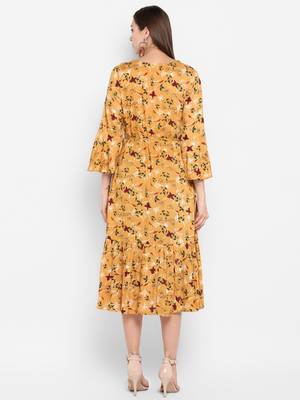 womens Yellow Rayon Printed Anarkali 4