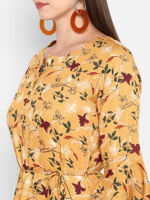 womens Yellow Rayon Printed Anarkali 5
