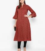 womens Maroon Cotton Printed Anarkali