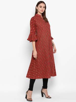 womens Maroon Cotton Printed Anarkali 2