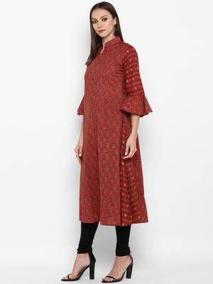 womens Maroon Cotton Printed Anarkali 3