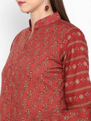 womens Maroon Cotton Printed Anarkali 5