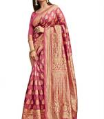 Pink woven jacquard saree with blouse