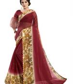 Maroon printed chiffon saree with blouse