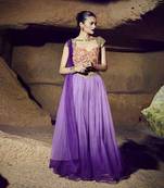 Purple plain art silk semi stitched lehenga