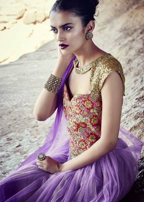 Purple plain art silk semi stitched lehenga 2
