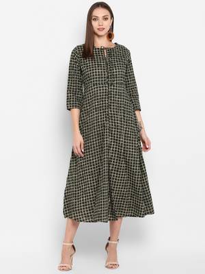 Womens Green Cotton Printed Anarkali 1