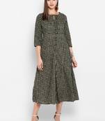 Womens Green Cotton Printed Anarkali