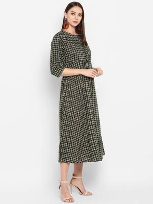 Womens Green Cotton Printed Anarkali 2