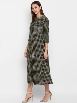 Womens Green Cotton Printed Anarkali 3
