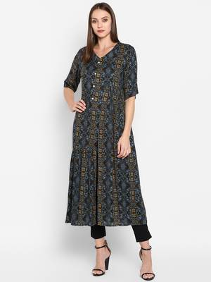 Womens Multicolored Rayon Printed Anarkali Kurta 1