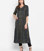 Womens Multicolored Rayon Printed Anarkali Kurta