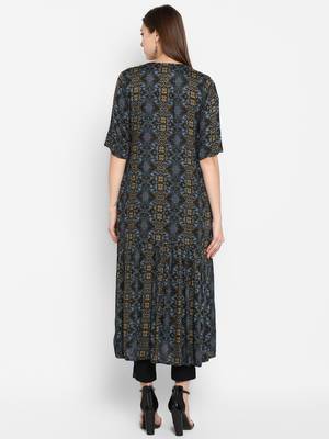 Womens Multicolored Rayon Printed Anarkali Kurta 4