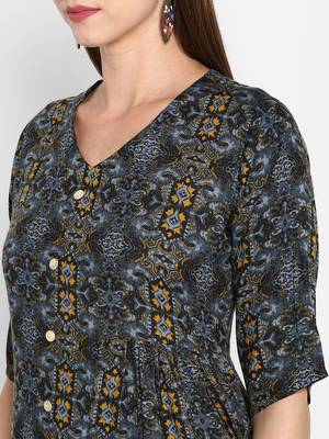 Womens Multicolored Rayon Printed Anarkali Kurta 5