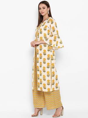 Womens Yellow Cotton Printed Straight Kurta 3