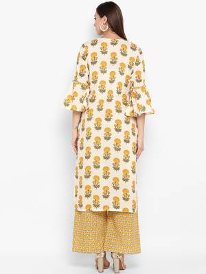 Womens Yellow Cotton Printed Straight Kurta 4