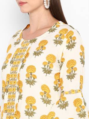 Womens Yellow Cotton Printed Straight Kurta 5