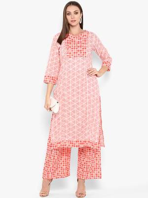Womens Red Cotton Printed Straight Kurta 1
