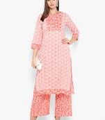 Womens Red Cotton Printed Straight Kurta