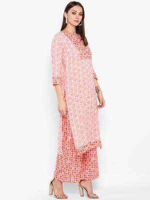 Womens Red Cotton Printed Straight Kurta 2