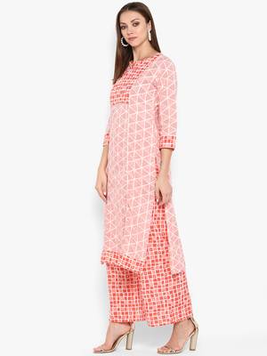 Womens Red Cotton Printed Straight Kurta 3