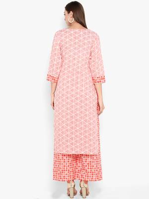 Womens Red Cotton Printed Straight Kurta 4