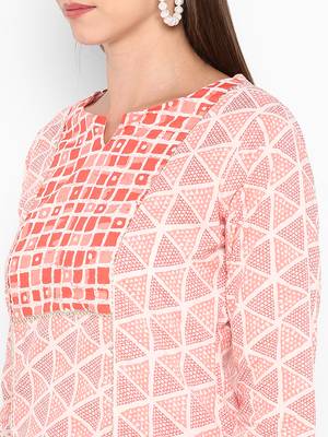 Womens Red Cotton Printed Straight Kurta 5