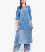 Womens Blue Cotton Printed Anarkali Kurta