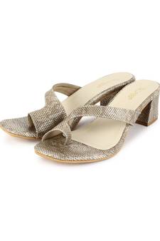 Metallic gold block heels