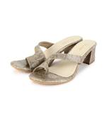 Metallic gold block heels